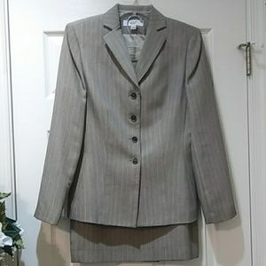Le Suit tan, pin-striped, 2pc skirt suit